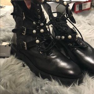 Brand new Zara Pearl Combat Boots